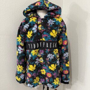 NWT Teddy Fresh Black Floral Sherpa half zip hoodie sweatshirt jacket size XL